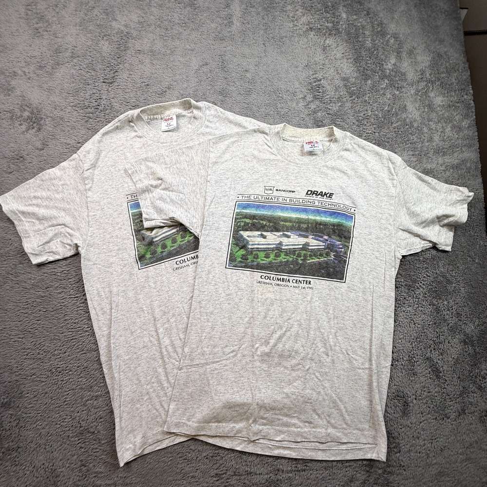 Vintage 90s Columbia Center Gresham Oregon Tee Shirt Lot of 2 Adult L Crew Neck